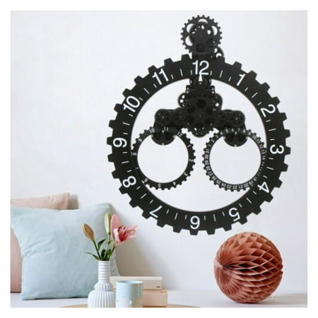 DazzAura Wall Clock 27 Industrial Black Metal Gear Mechanical Moving Gear Wall Clock ]