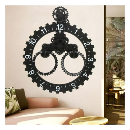 DazzAura Wall Clock Quartz Movement Industrial Gear Center Design Black Wall Clock Gear