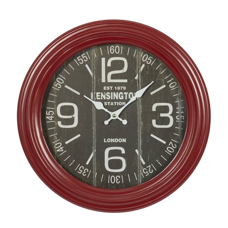 DecMode 14 x 14 In. Red Metal Vintage Wall Clock