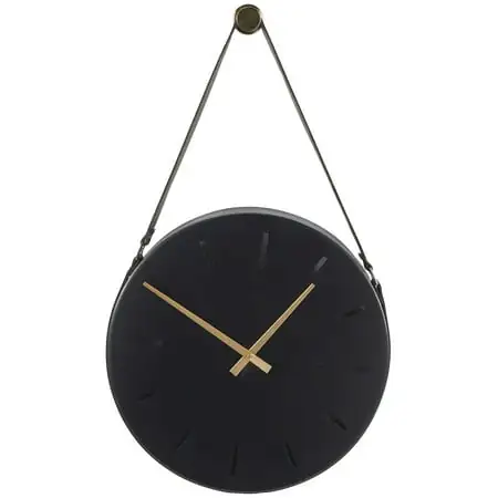 DecMode 16 Black Stainless Steel Wall Clock with Leather Hanging Straps