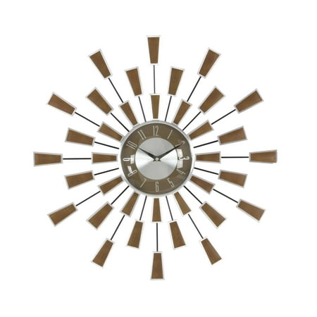 DecMode 22 Brown Metal Starburst Wall Clock with Silver Accents