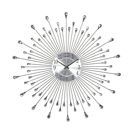 DecMode 23 Silver Metal Starburst Wall Clock with Crystal Embellishment