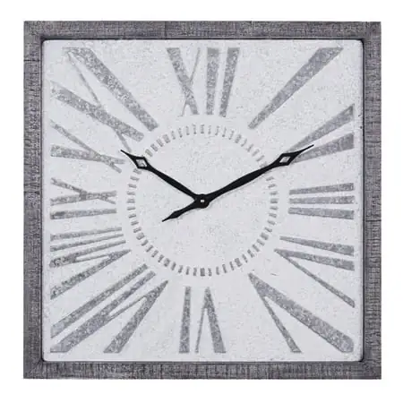 DecMode 25 Gray Metal Distressed Square Wall Clock