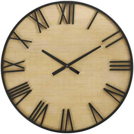 DecMode 28 Light Brown Wood Wall Clock with Black Metal Numbers and Frame