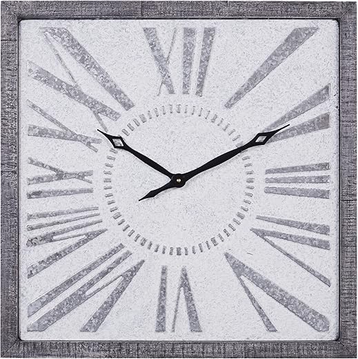 Deco 79 Metal Decorative Wall Clock Distressed Square Wall Clock for Home, Wall Clock for Room 25" x 2" x 25", Gray