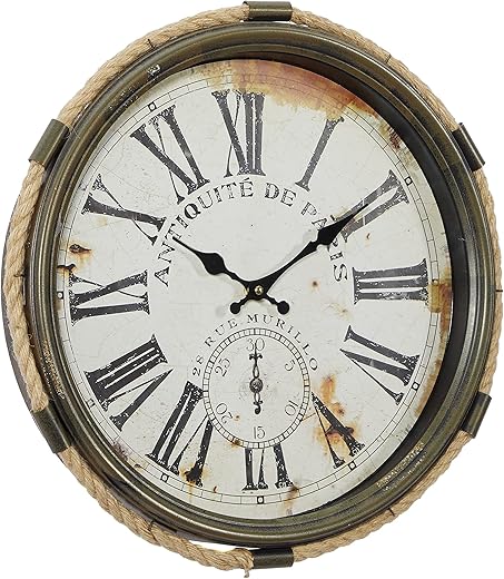 Deco 79 Metal Rope Glass Wall Clock 17" D-52557, 17" x 3" x 17", White