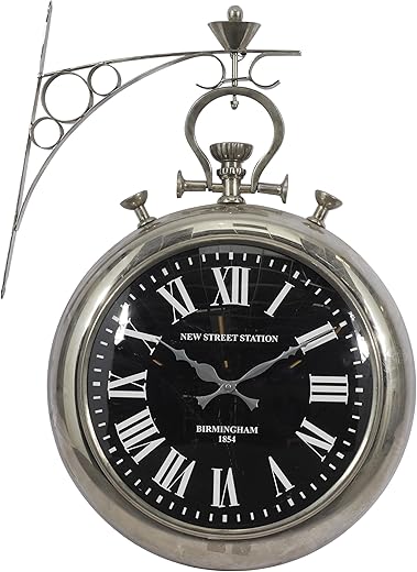 Deco 79 Stainless Steel Metal Decorative Wall Clock Pocket Watch Style Wall Clock for Home, Wall Clock for Room 16 x 6 x 22, Silver