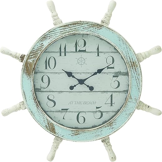 Deco 79 Wood Sail Boat Decorative Wall Clock Ship Wheel Wall Clock for Home, Wall Clock for Room 28" x 2" x 28", Blue