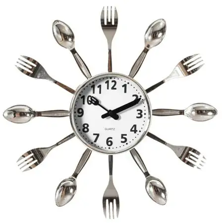 Decorative 3D Cutlery Utensil Spoon and Fork Wall Clock for Kitchen, Playroom or Bedroom