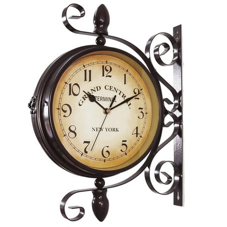 Decorative Clock European Style Rust-proof Wrought Iron Battery Operated Non-Ticking Retro Wall Clock for Home