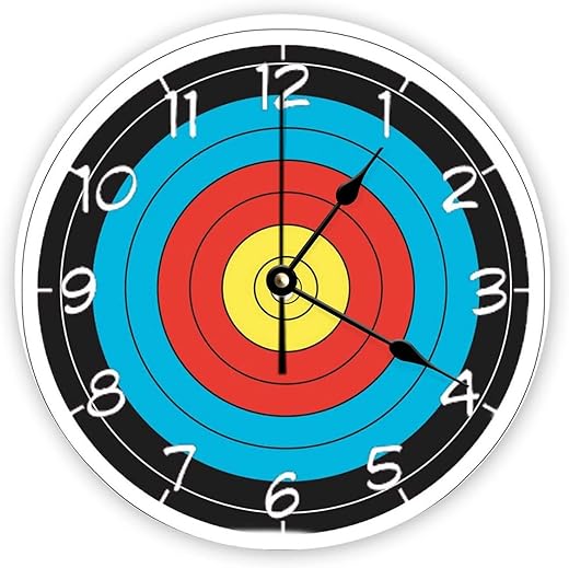 Decorative Silent No Ticking Wall Clock Archery Target Design Round Modern Wooden Clocks for Bedroom Living Room Home Office School Wall Art Decor, 12 Inches