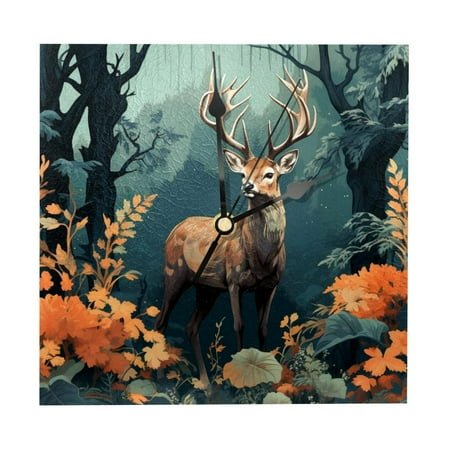 Deer 7.87 in Square Wood Wall Clock - Elegant Timepiece for Modern Décor, Silent Sweep Movement, 200 character