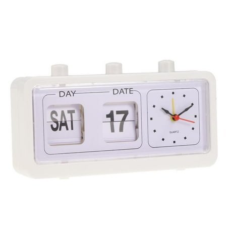 deevoka Retro Table Auto Flip Clock Non-ticking Calendar Clock w/ Day Date Display White B White