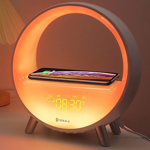 Dekala Arches Sunrise Alarm Clock with 15W Fast Wireless Charging, White Noise Sound Machine Smart Ambient Lamp Gradual Sunrise App & Touch Control Updated Smart Version