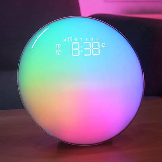 Dekala Smart Sunrise Alarm Clock Sound Machine, Low-Power Bluetooth Speaker Ambient Wake-up Light, Sleep White Noise Sound Nursery Night Light for Adult Heavy Sleepers, Button/App, Ideal for Gift