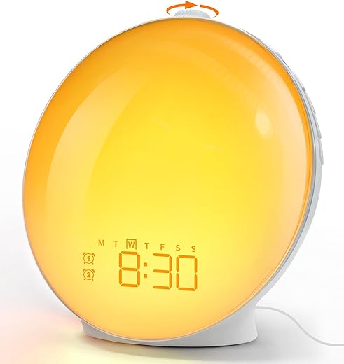 Dekala Sunrise Alarm Clock, Wake Up Light, Alarm Clock for Heavy Sleepers Adults Kids, Sunrise Sunset Simulation, Sleep Aid, Dual Alarms, FM Radio, Snooze, 7 Natural Sounds, Ideal Gifts