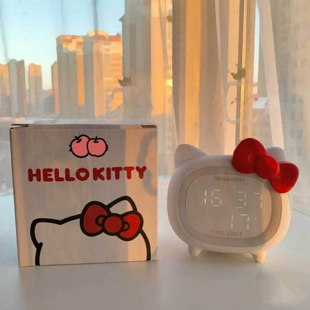 DENGLE HELLO KITTY Sanrios Speaker Smart Alarm Clock LED Atmosphere Light Bluetooth Portable Speaker with Multifunctional Kt Cat Speaker