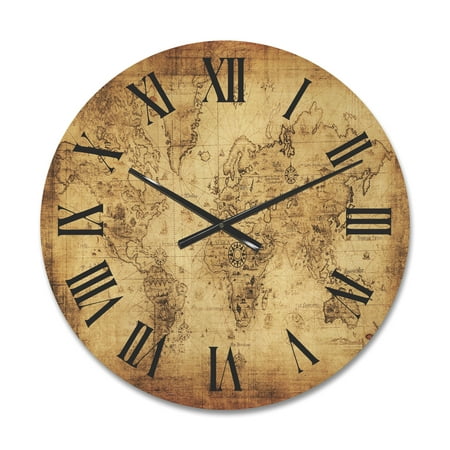 Designart 'Ancient World Map IV' Vintage Wood Wall Clock