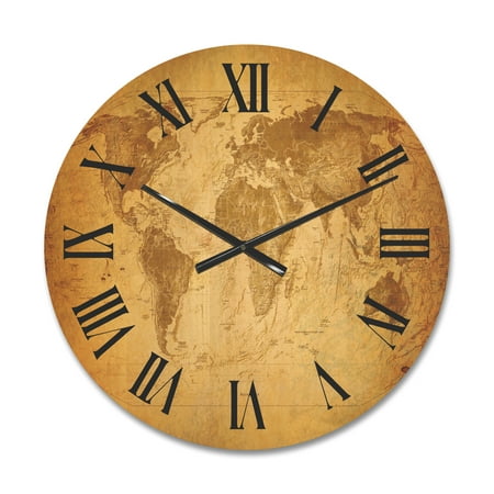 Designart 'Ancient World Map X' Vintage Wood Wall Clock