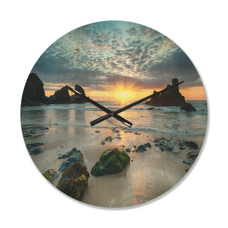 Designart 'Beautiful Porthcothan Bay With Sunset' Modern Wood Wall Clock