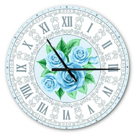 Designart 'Blue Hand drawn Roses Shabby Chic Vintage ' Modern wall clock