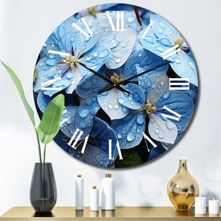 Designart Celestial Petals Blue Hydrangea Floral Oversized Wall Clock