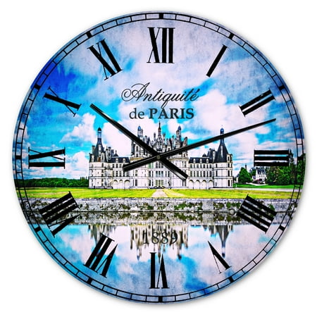 Designart 'Chateau De Chambord Castle in Blue' French Country Wall Clock