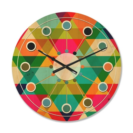 Designart 'Diamond Retro Pattern IX' Mid-Century Modern Wood Wall Clock