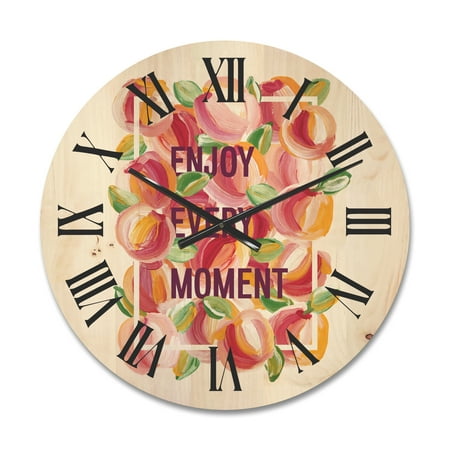 Designart 'Enjoy Every Moment Over Colorful Flowers' Traditional Wood Wall Clock