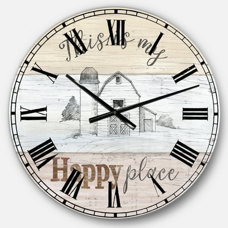 Designart Farmhouse Moment Barns 23 x 23 Analog Round Farmhouse Wall Clock, CLM30820-C23