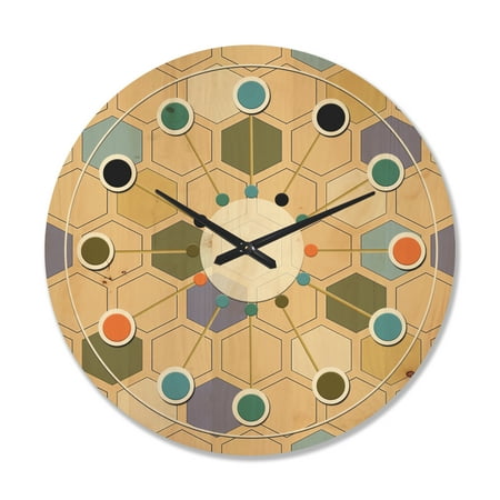 Designart 'Hexagon Retro Pattern VI' Mid-Century Modern Wood Wall Clock