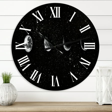 Designart 'Moon Phases In The Night Sky' Modern Wall Clock