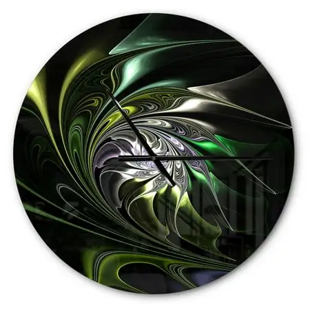 Designart 'Multi Colored Green Stained Glass' Metal Wall Clock