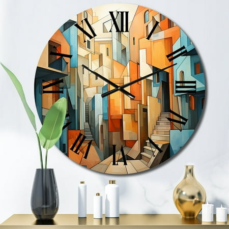 Designart Multidimensional Cubist Art V Landscapes Oversized Wall Clock