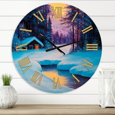 Designart 'Old Cabin In Winter Forest Ii' Traditional Wall Clock