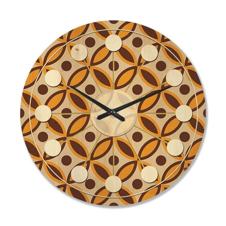 Designart 'Ornamental Retro Design V' Mid-Century Modern Wood Wall Clock