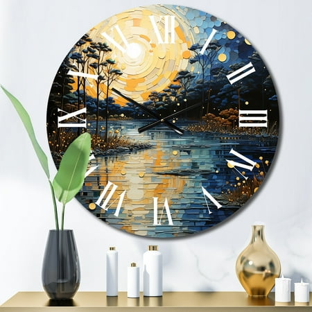 Designart Reflections of Serenity Tranquil Blue River III Lakes & Rivers Oversized Wall Clock