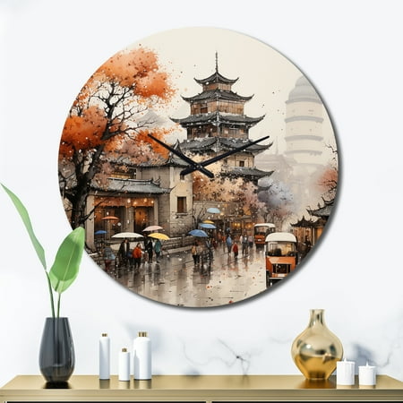 Designart Silk Road China Art painting III Cityscapes Oversized Wall Clock