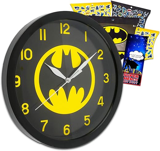 Detective Store DC Comics Batman Wall Clock - Batman Room Decor Bundle with 9.75 inches Wall Clock Plus Batman Stickers and More for Kids and Adults (Batman Gifts)