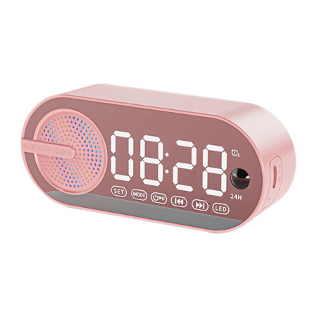 Digital Alarm Clock Bluetooth Speaker, Portable Speaker and FM Radio, Small Table Clock with Alarms for Heavy Sleepers