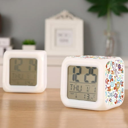 Digital Alarm Clock,Dragonfly And Floral Pattern 7 Color Change Led Digital Alarm C[2859]