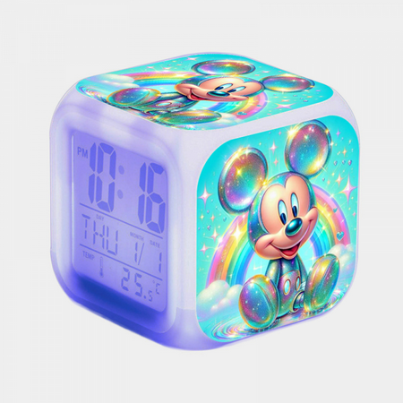 Digital Alarm Clock for Kids, Mickey Mouse Pattern 7 LED Color Changing Wake Up Clock with Thermometer Function and Night Light, Gift for Boys Girls A93-025