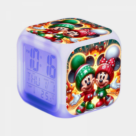 Digital Alarm Clock for Kids, Mickey Mouse Pattern 7 LED Color Changing Wake Up Clock with Thermometer Function and Night Light, Gift for Boys Girls A93-070