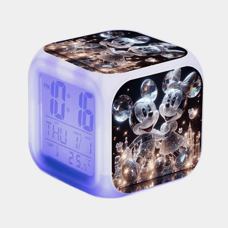 Digital Alarm Clock for Kids, Mickey Mouse Pattern 7 LED Color Changing Wake Up Clock with Thermometer Function and Night Light, Gift for Boys Girls A93-101