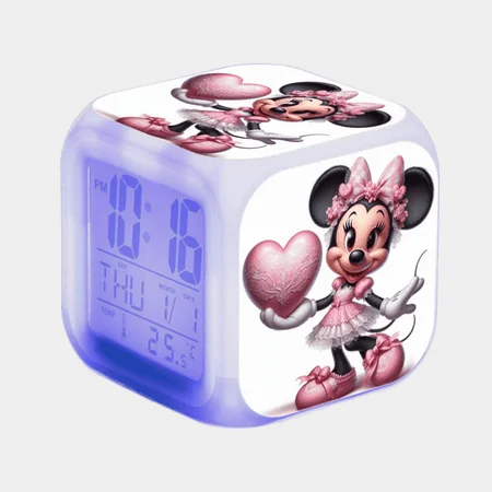 Digital Alarm Clock for Kids, Mickey Mouse Pattern 7 LED Color Changing Wake Up Clock with Thermometer Function and Night Light, Gift for Boys Girls A93-020