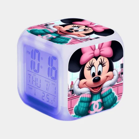 Digital Alarm Clock for Kids, Mickey Mouse Pattern 7 LED Color Changing Wake Up Clock with Thermometer Function and Night Light, Gift for Boys Girls A93-040