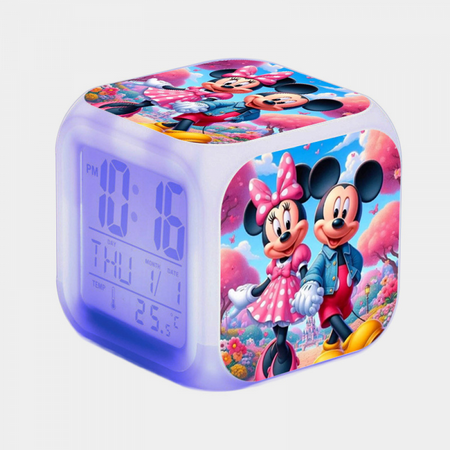 Digital Alarm Clock for Kids, Mickey Mouse Pattern 7 LED Color Changing Wake Up Clock with Thermometer Function and Night Light, Gift for Boys Girls A93-084