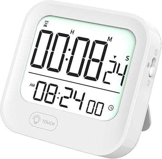 Digital Alarm Clock Pomodoro Timer Stopwatch for Productivity Task Efficiency Classroom Teacher, 12H/24H Time, Countdown and Count up, Vibration Alarm for Heave Sleeper, Night Light