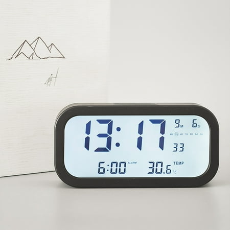 Digital Alarm Clock Qwtwty Scandinavian Style 170 ° Wide Angle Display LCD Screen Electronic Clock, Alarm Clock Week Date Temperature Display with Luminous (Battery Models) On Clearance