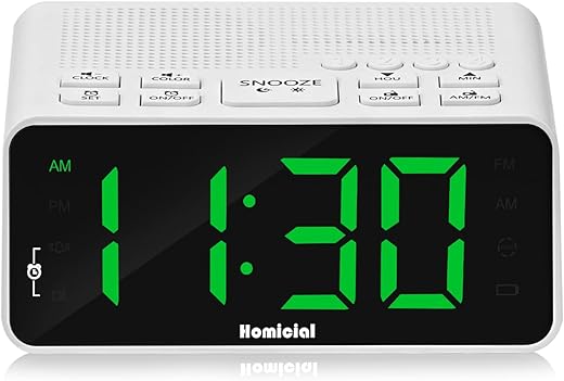 Digital Alarm Clock Radio with AM/FM Radio, Multi-Colors 1.4” LED Digits, Preset, Sleep Timer and Clear Display with Dimmer for Bedroom Bedside, Outlet Powered with Battery Backup (White U)